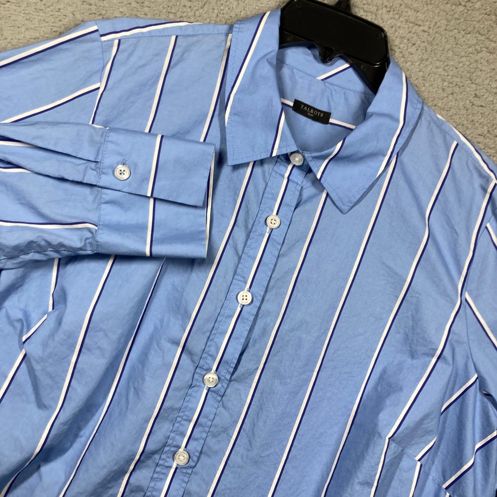 Talbots Button Down Shirt Womens Plus 20 Blue White Striped Cotton Long Sleeve